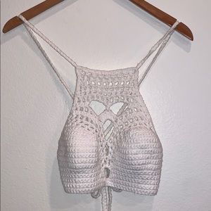 S/M white custom made crotchet halter top
